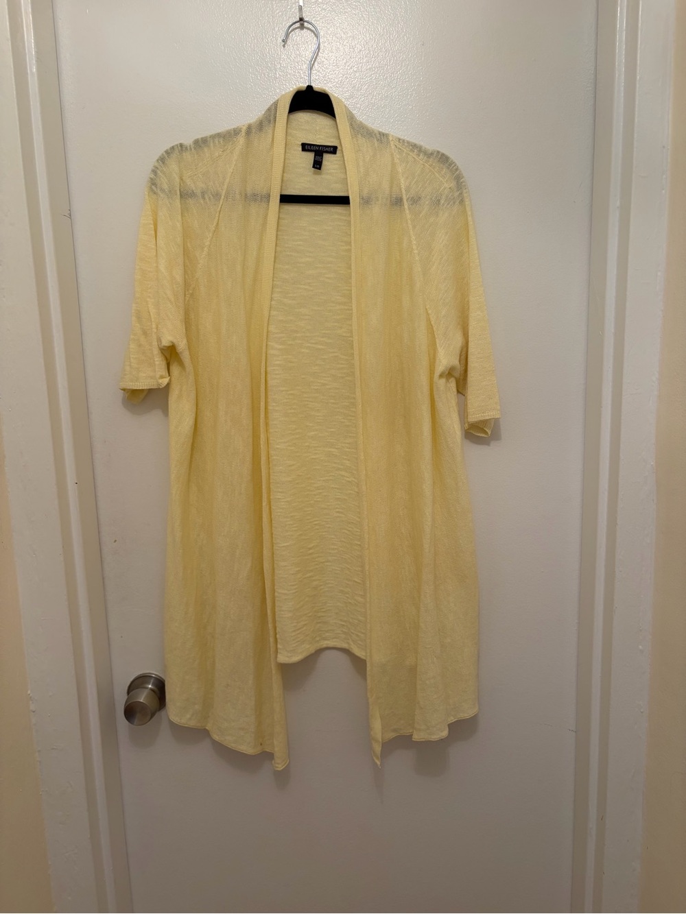 Eileen Fisher Soft Yellow Open-Front Short Sleeve Cardigan Size Large